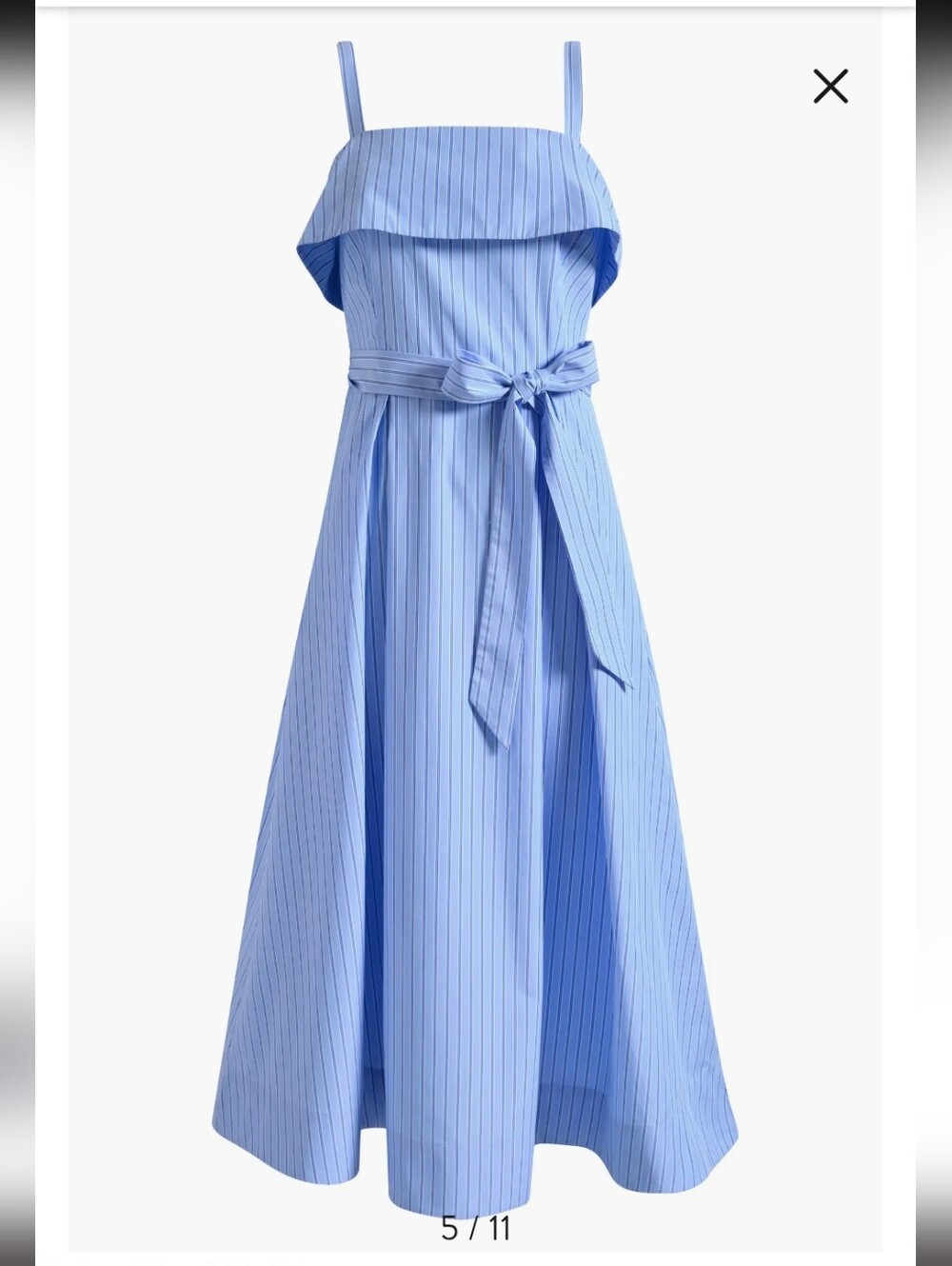 Marks & Spender Sleeveless Light Blue Pinstripe Midi Dress 100% Cotton 16 NWT